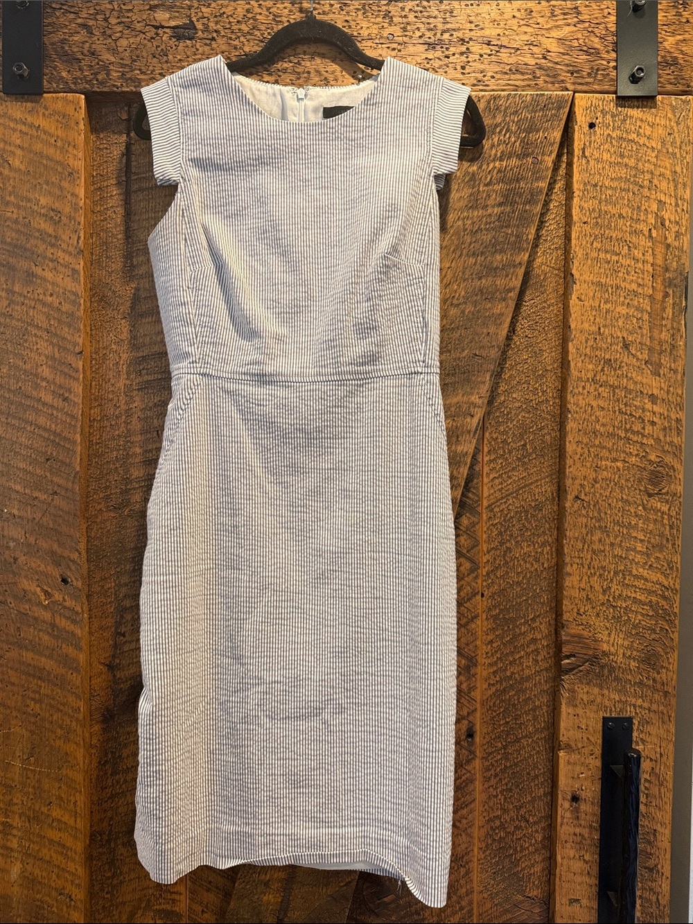 J. Crew Light grey and white Striped Midi Sheath Dress